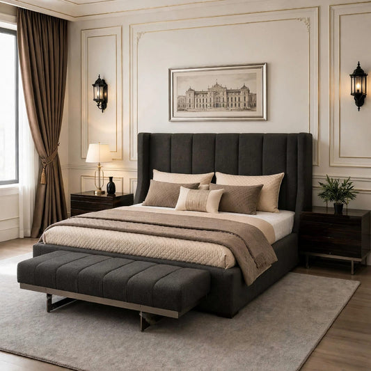 Elegant Grey Footboard Bench with SS Legs by Nills Furniture Design